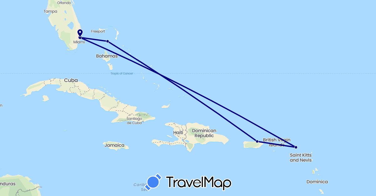 TravelMap itinerary: driving in Bahamas, Netherlands, United States (Europe, North America)